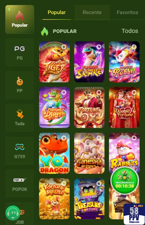 58ppv - descobrir diversos jogos de cassino